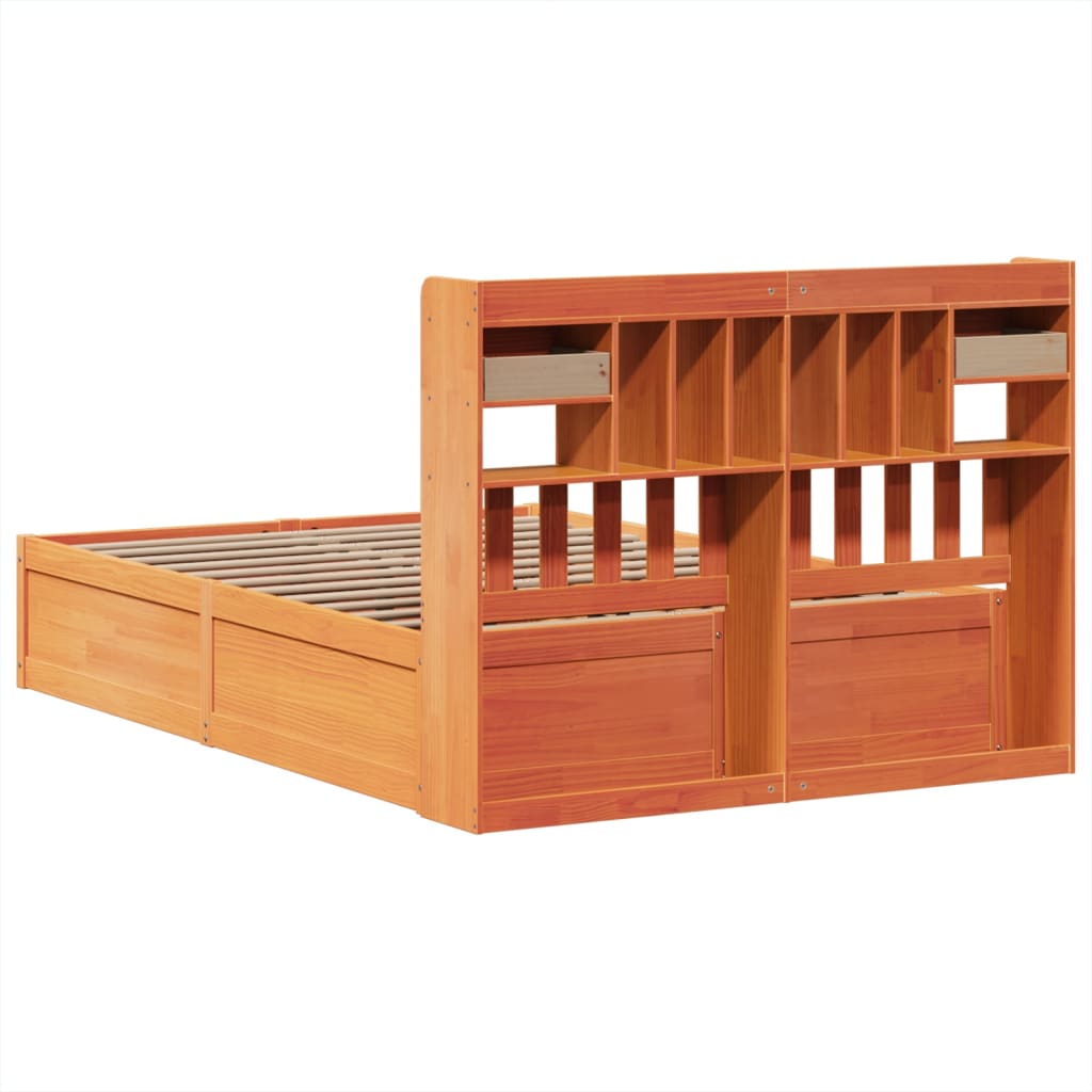 Solid Pine Wood Bed Frame, Wax Brown, 140x200 cm - No Mattress