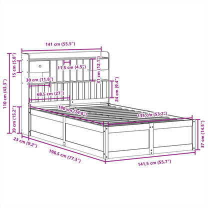 Solid Wood Pine Double Bed Frame 135x190 cm - No Mattress Included