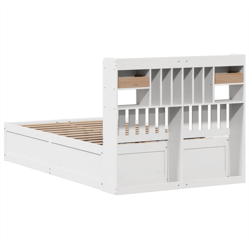 White Pine Wood Double Bed Frame 135x190 cm - No Mattress
