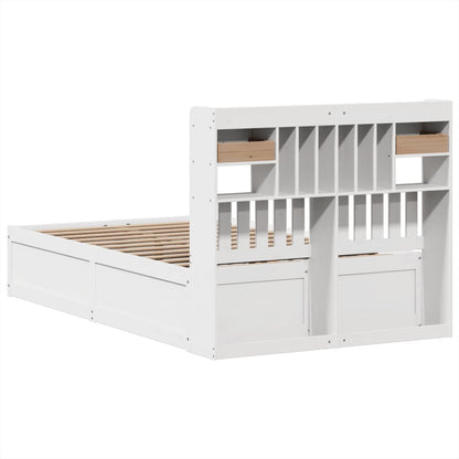 White Pine Wood Double Bed Frame 135x190 cm - No Mattress