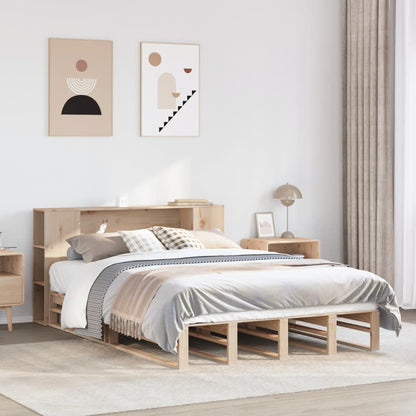 Solid Wood Bookcase Bed Frame 120x200 cm, No Mattress Included