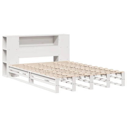 Solid Wood Bookcase Bed Frame, White, 120x200 cm - No Mattress