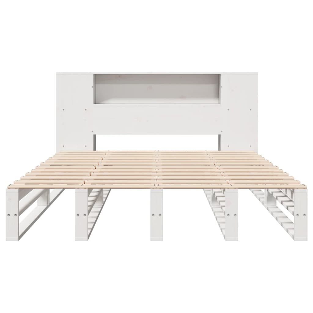 Solid Wood Bookcase Bed Frame, White, 120x200 cm - No Mattress