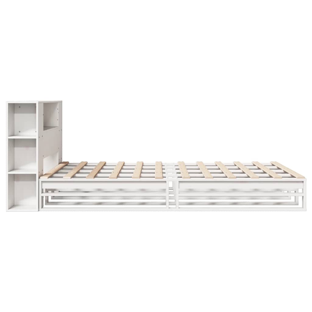 Solid Wood Bookcase Bed Frame, White, 120x200 cm - No Mattress