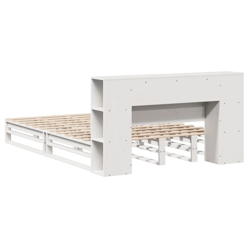 Solid Wood Bookcase Bed Frame, White, 120x200 cm - No Mattress