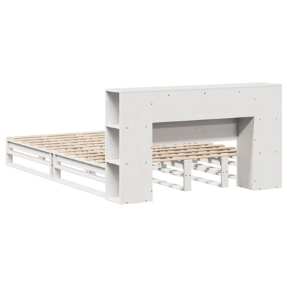 Solid Wood Bookcase Bed Frame, White, 120x200 cm - No Mattress