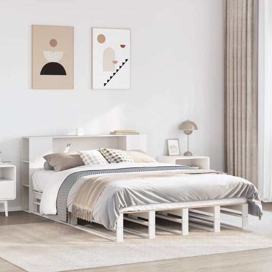 Solid Wood Bookcase Bed Frame, White, 120x200 cm - No Mattress