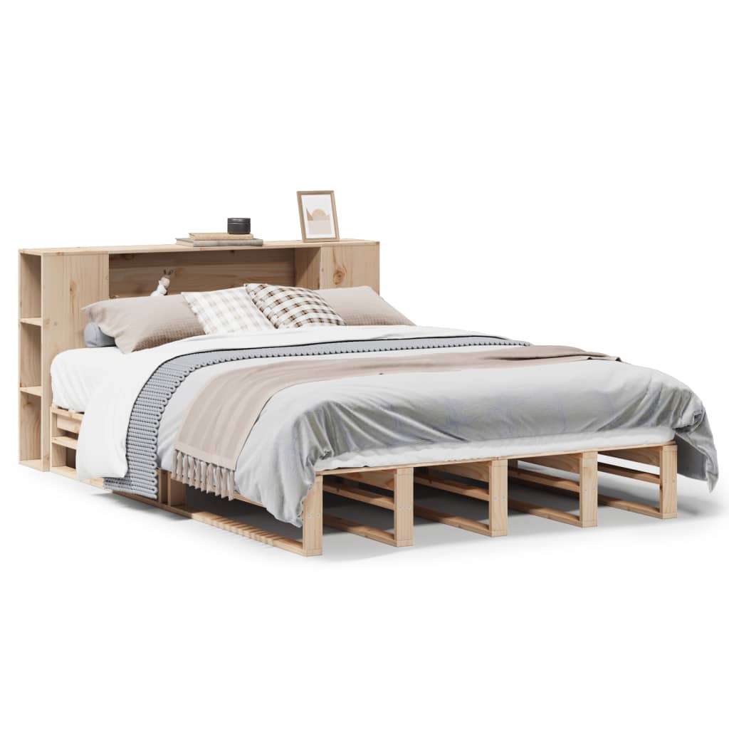 Solid Wood King Size Bookcase Bed Frame 150x200 cm (No Mattress)