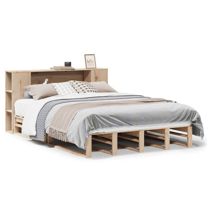 Solid Wood King Size Bookcase Bed Frame 150x200 cm (No Mattress)