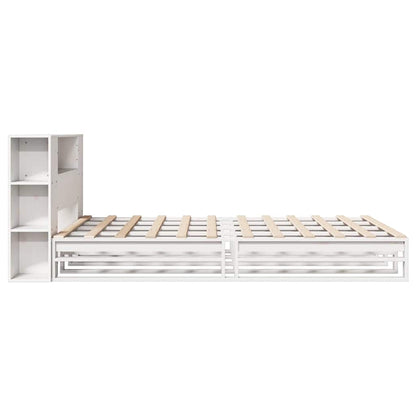 Solid Wood White King Size Bookcase Bed Frame 150x200 cm