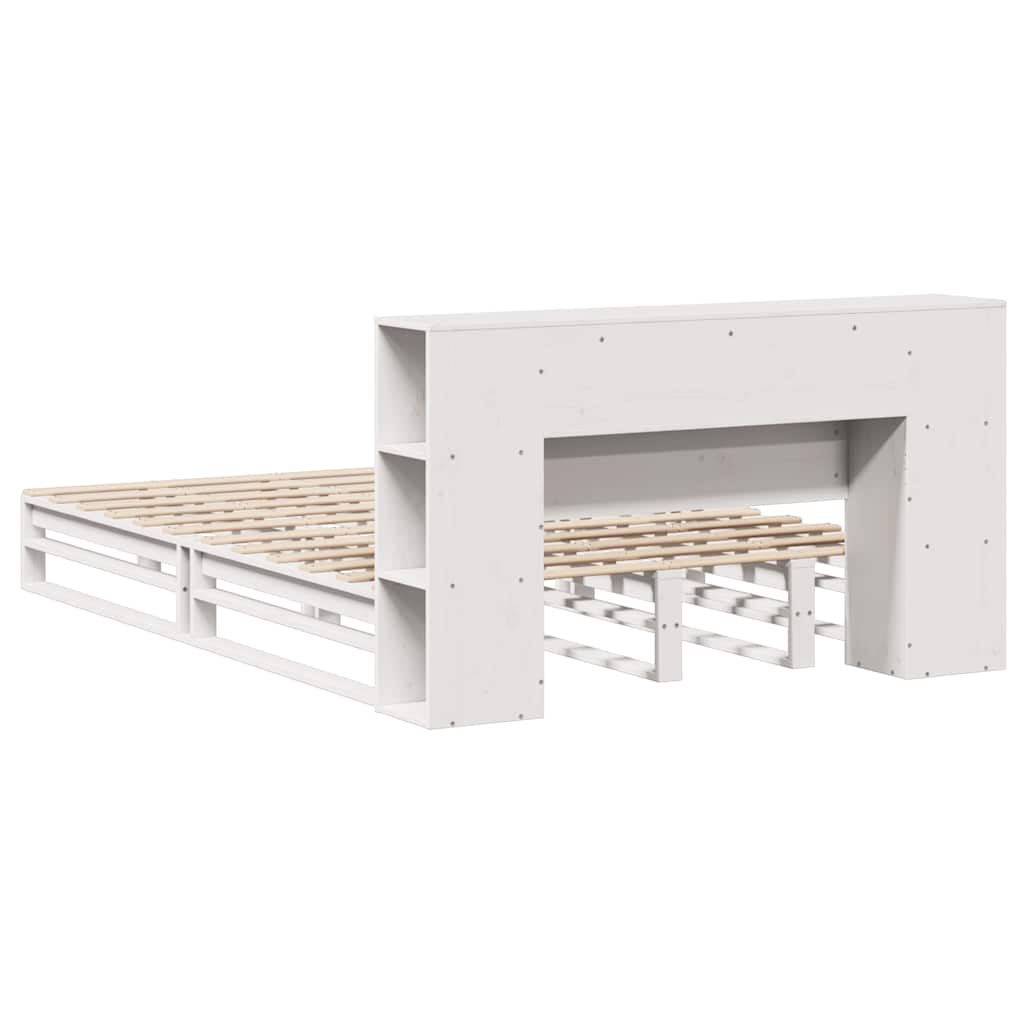 Solid Wood White King Size Bookcase Bed Frame 150x200 cm