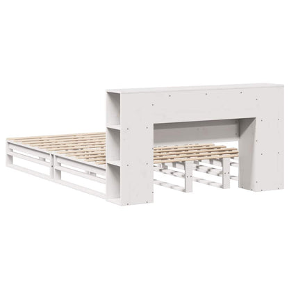 Solid Wood White King Size Bookcase Bed Frame 150x200 cm