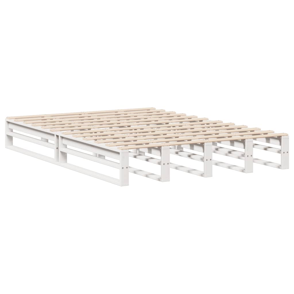 White Solid Wood Bookcase Bed Frame 160x200 cm - No Mattress