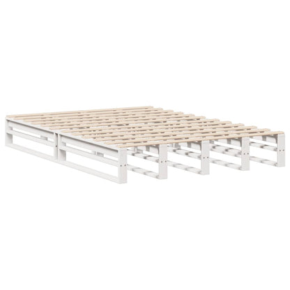 White Solid Wood Bookcase Bed Frame 160x200 cm - No Mattress