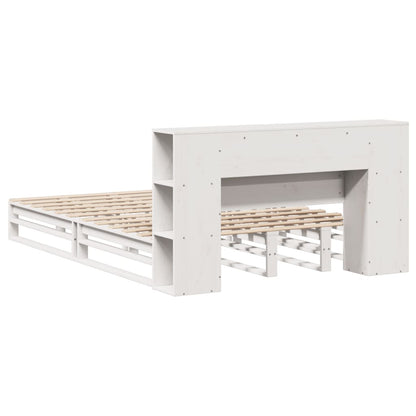 White Solid Wood Bookcase Bed Frame 160x200 cm - No Mattress