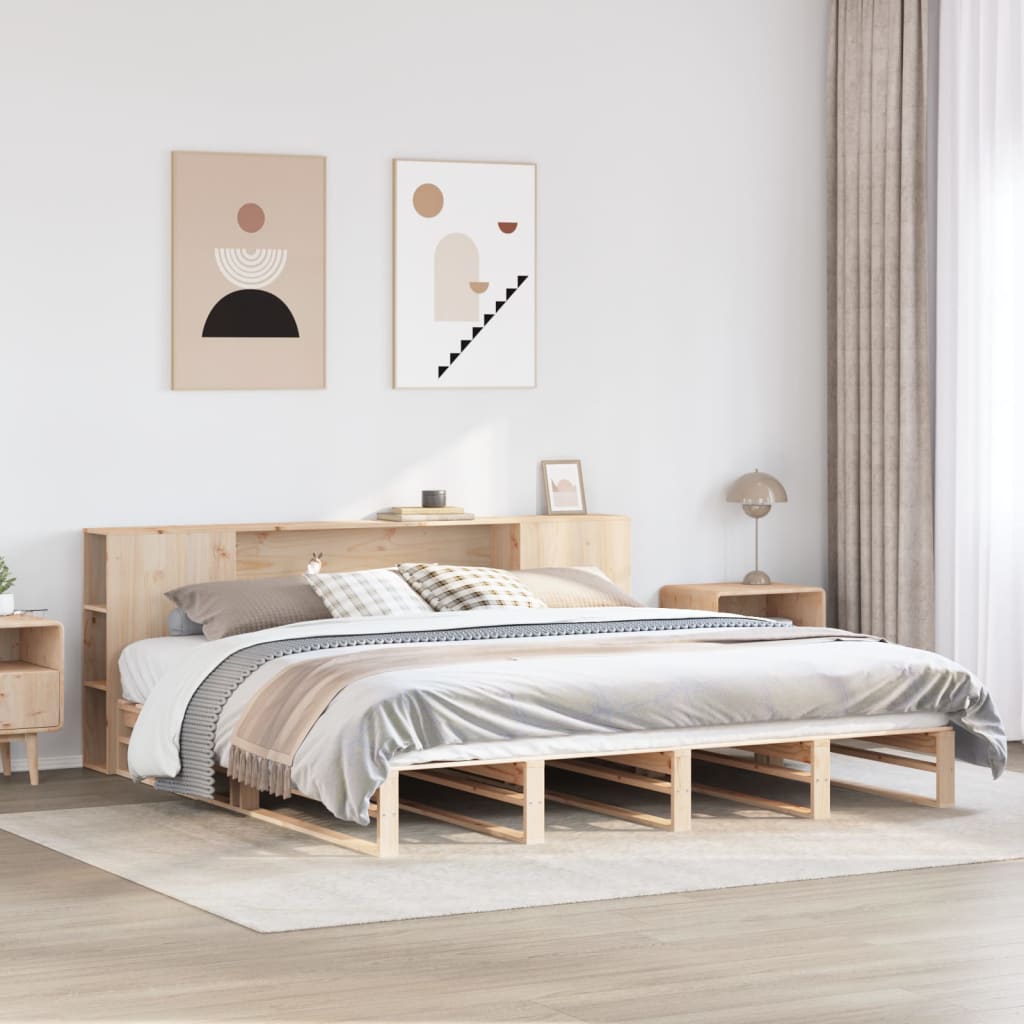 Solid Wood Super King Bookcase Bed 180x200 cm - No Mattress