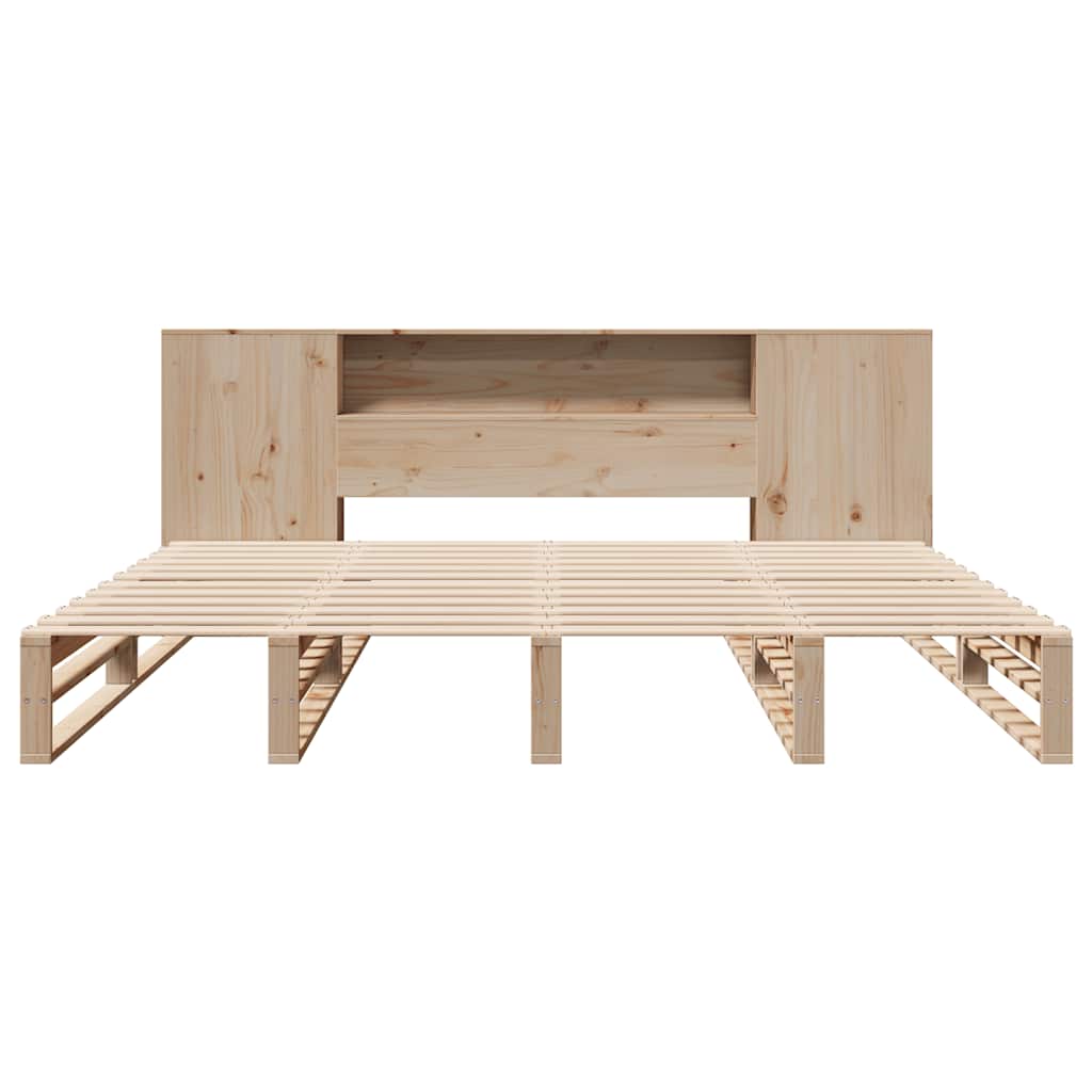 Solid Wood 200x200 cm Bookcase Bed Frame - No Mattress Included