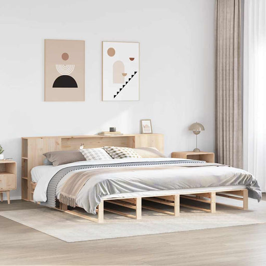 Solid Wood 200x200 cm Bookcase Bed Frame - No Mattress Included