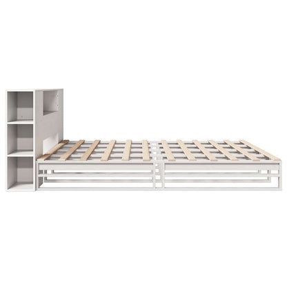 Solid Wood White Bookcase Bed Frame, 200x200 cm, No Mattress