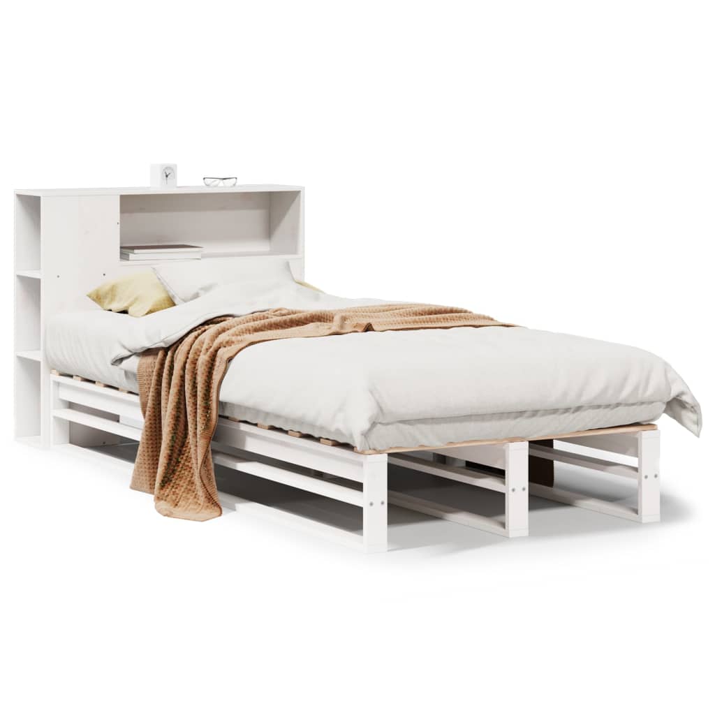 White Solid Wood Bookcase Bed Frame 75x190 cm - Small Single