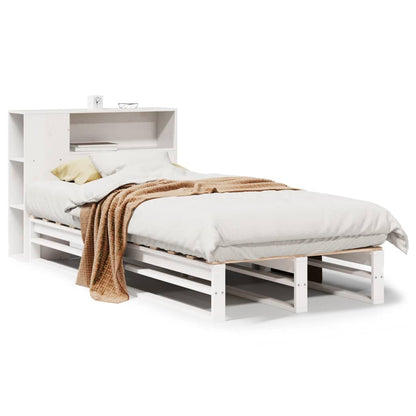 White Solid Wood Bookcase Bed Frame 75x190 cm - Small Single