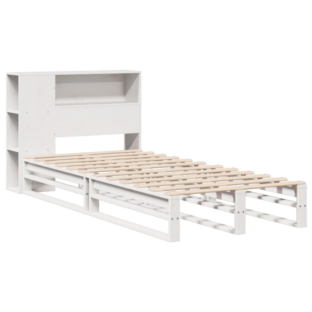 White Solid Wood Bookcase Bed Frame 75x190 cm - Small Single