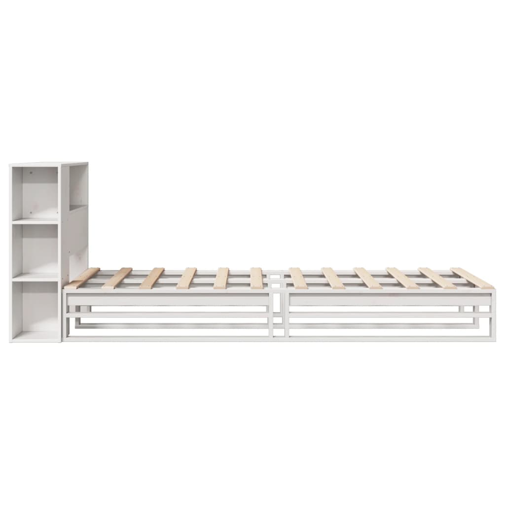 White Solid Wood Bookcase Bed Frame 75x190 cm - Small Single