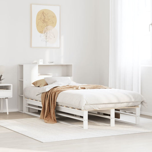 White Solid Wood Bookcase Bed Frame 75x190 cm - Small Single