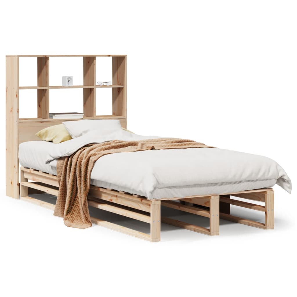 Solid Wood Bookcase Bed Frame 90x200 cm - No Mattress Included