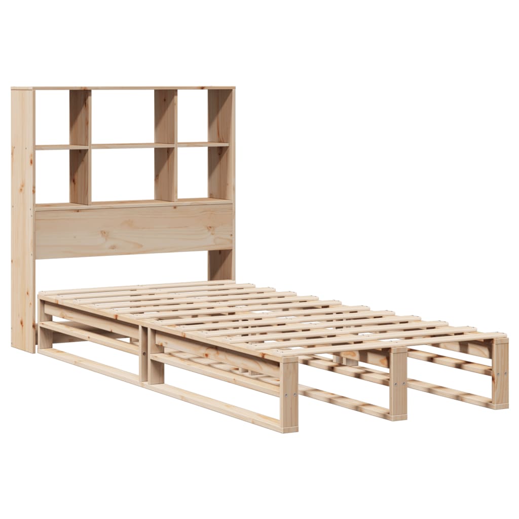 Solid Wood Bookcase Bed Frame 90x200 cm - No Mattress Included