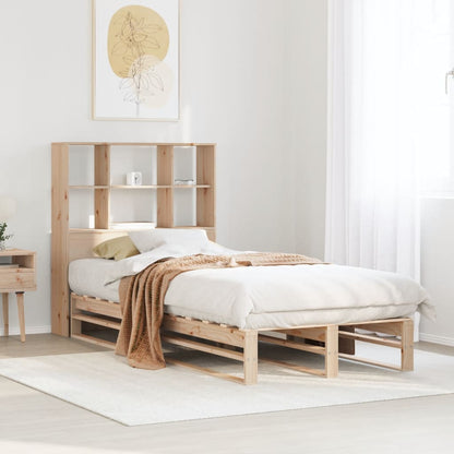 Solid Wood Bookcase Bed Frame 90x200 cm - No Mattress Included