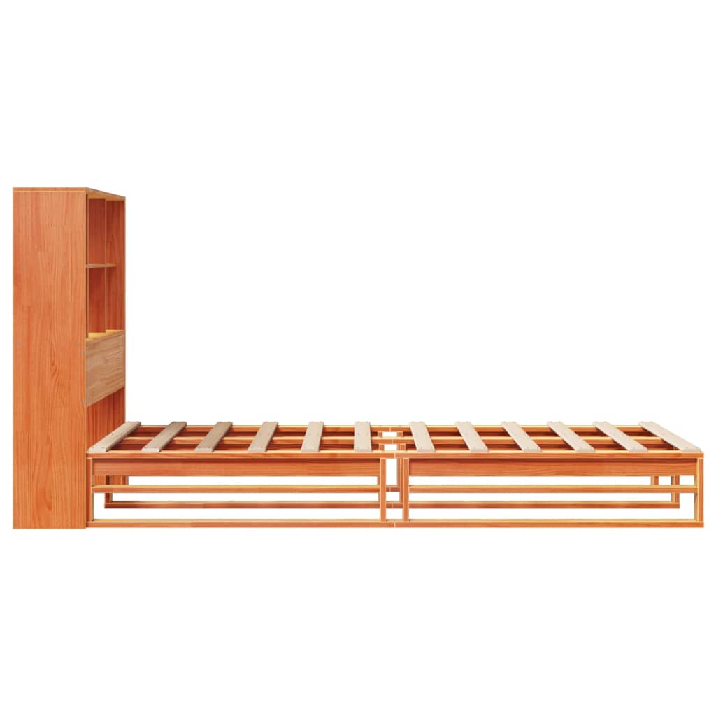 Solid Wood Bookcase Bed, Wax Brown, 90x200 cm (No Mattress)