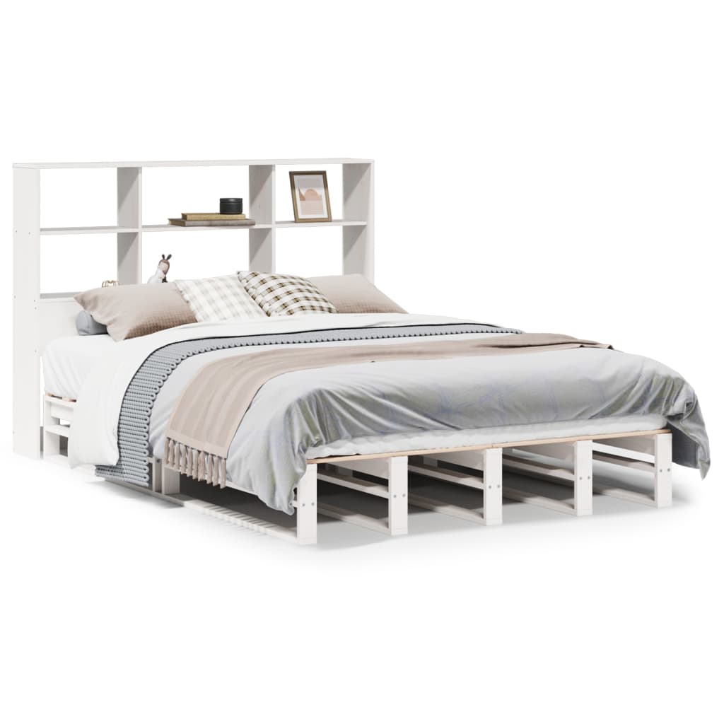 Solid Wood Bookcase Bed, White 120x200 cm - No Mattress Included