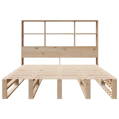 Stylish 140x200 cm Solid Wood Bookcase Bed Frame - No Mattress
