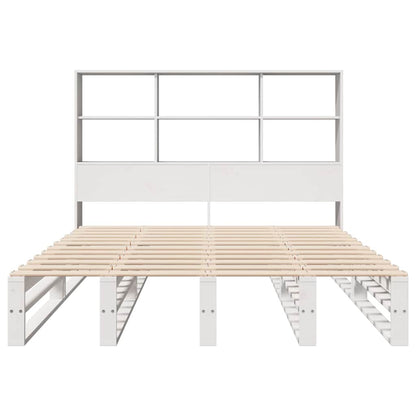 White Solid Wood Bookcase Bed Frame 140x200 cm - No Mattress