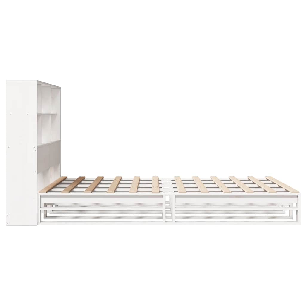 White Solid Wood Bookcase Bed Frame 140x200 cm - No Mattress