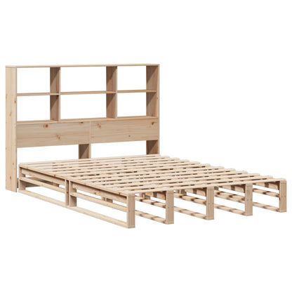 Solid Wood King Size Bookcase Bed 150x200 cm, No Mattress