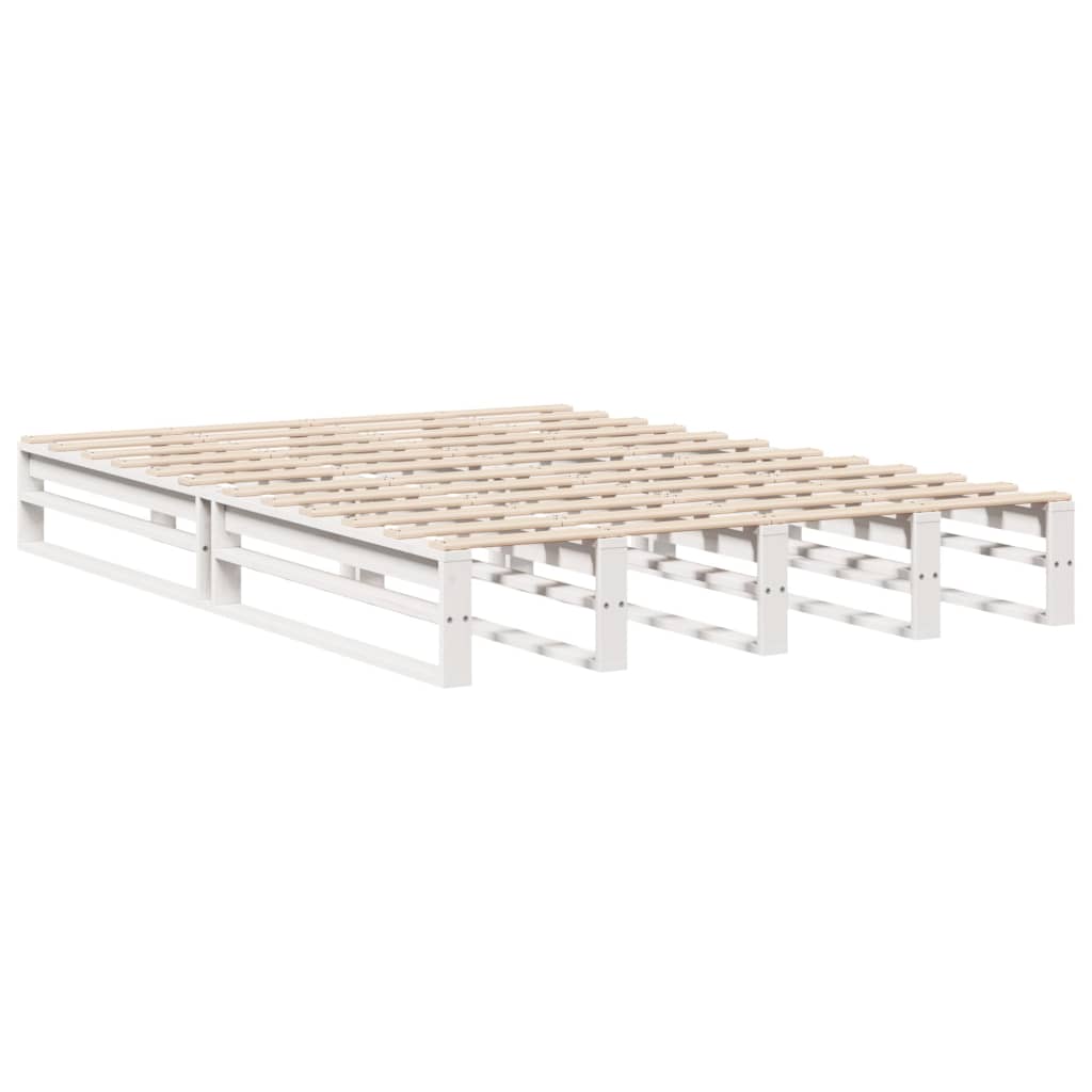 Solid Wood White Bookcase Bed Frame 160x200 cm - No Mattress