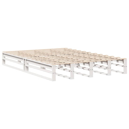Solid Wood White Bookcase Bed Frame 160x200 cm - No Mattress