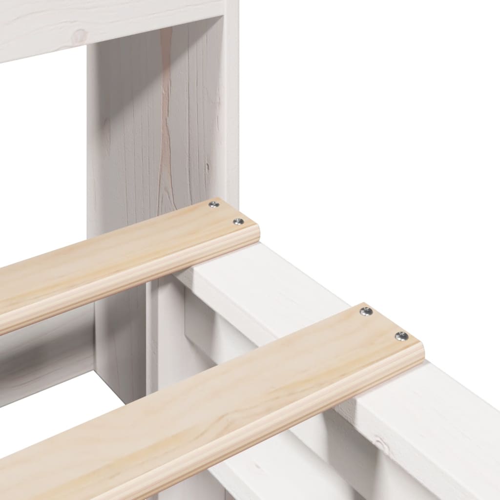 Solid Wood White Bookcase Bed Frame 160x200 cm - No Mattress