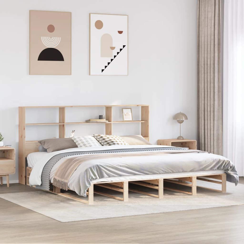 Solid Wood Super King Bookcase Bed 180x200 cm - Frame Only