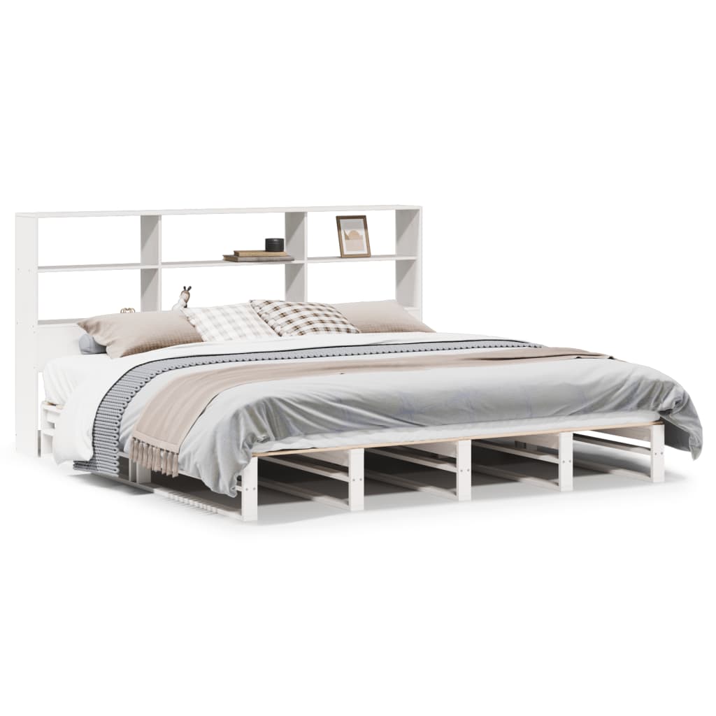 Solid Wood Super King Bookcase Bed - White, 180x200 cm (Frame Only)