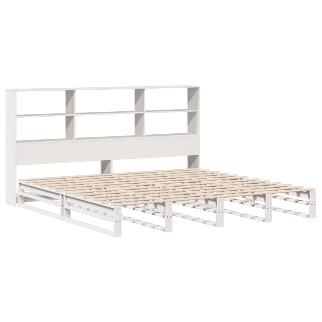 Solid Wood Super King Bookcase Bed - White, 180x200 cm (Frame Only)