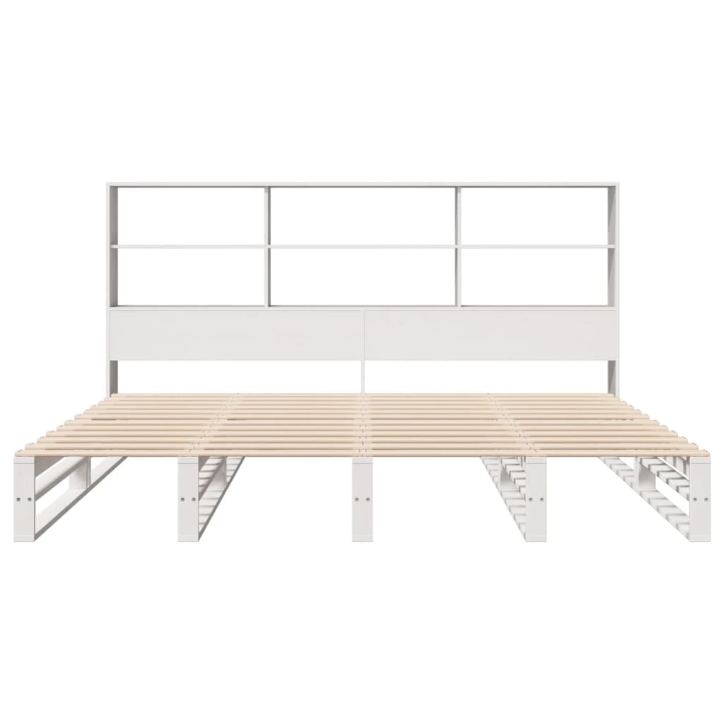 Solid Wood Super King Bookcase Bed - White, 180x200 cm (Frame Only)