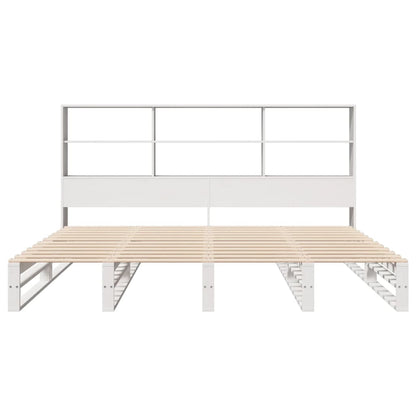 Solid Wood Super King Bookcase Bed - White, 180x200 cm (Frame Only)