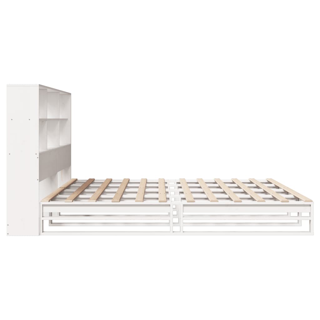 Solid Wood Super King Bookcase Bed - White, 180x200 cm (Frame Only)