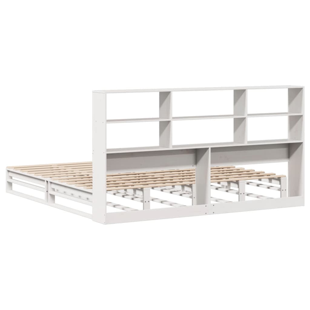 Solid Wood Super King Bookcase Bed - White, 180x200 cm (Frame Only)