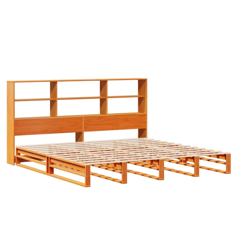 Wax Brown Solid Wood Bookcase Bed Frame 200x200 cm (No Mattress)