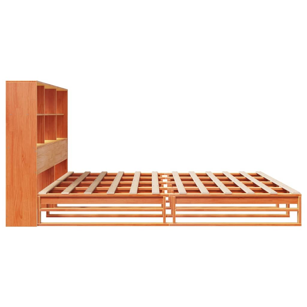 Wax Brown Solid Wood Bookcase Bed Frame 200x200 cm (No Mattress)