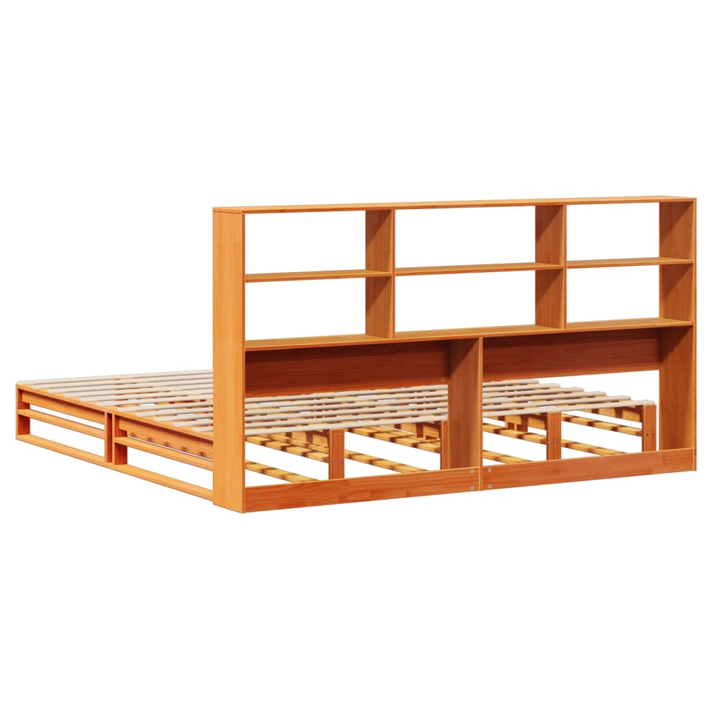 Wax Brown Solid Wood Bookcase Bed Frame 200x200 cm (No Mattress)